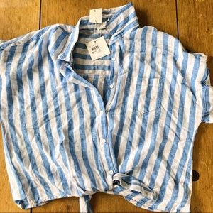 beachlunchlounge Tie Front Linen Shirt XL